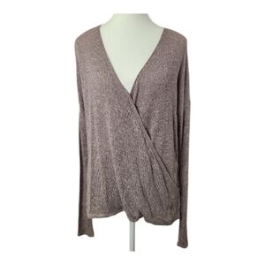 Abercrombie & Fitch Brown Faux Wrap Sweater Womens Cozy Long Sleeve Knit Top